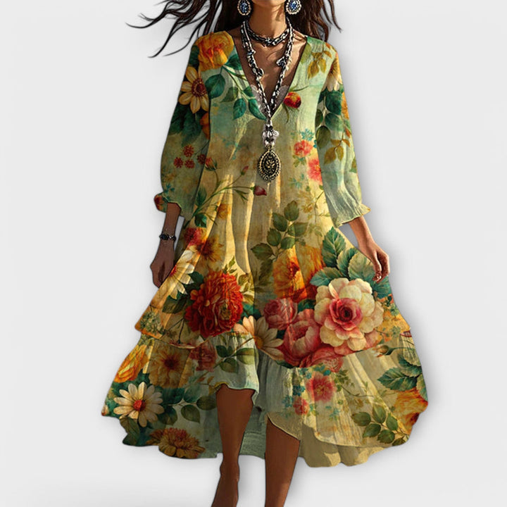 Shanae - Elegante Vestido Midi De Flores