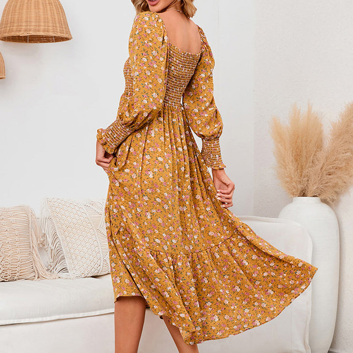 Vasilya - Elegante Vestido con Mangas Acampanadas y Estampado Floral