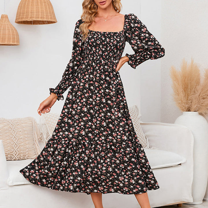Vasilya - Elegante Vestido con Mangas Acampanadas y Estampado Floral