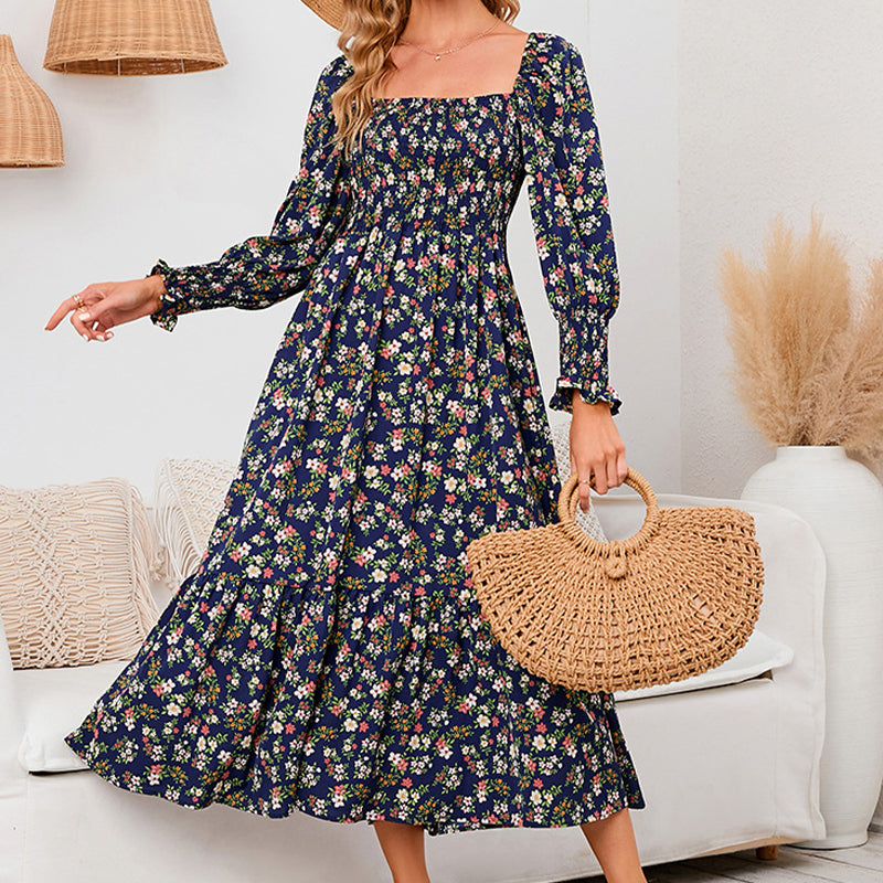 Vasilya - Elegante Vestido con Mangas Acampanadas y Estampado Floral