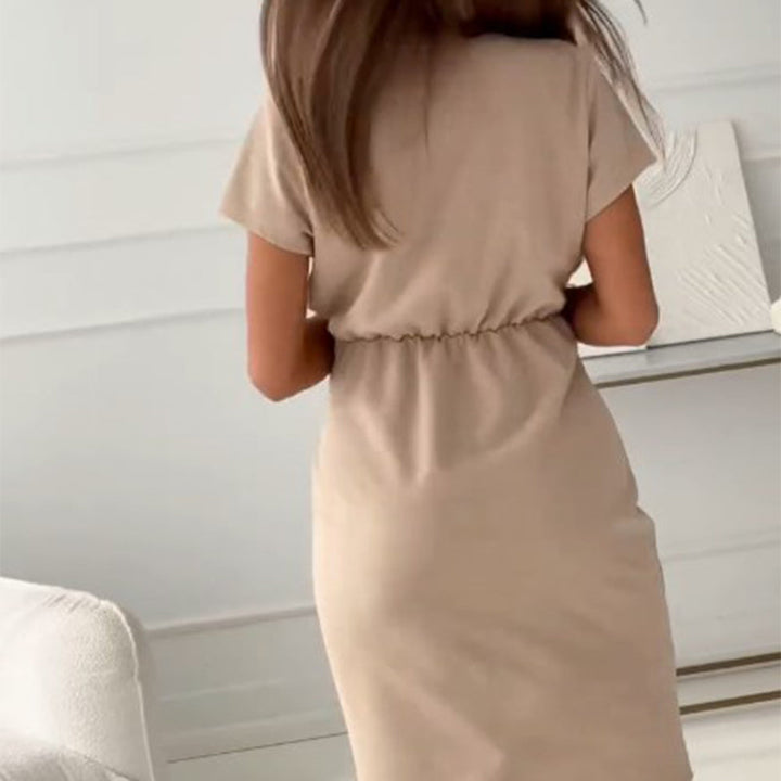 Jaclyn - Vestido Corto De Manga Corta Con Cuello En V Y Cintura Entallada