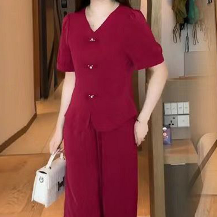 Eseniya - Elegante Conjunto De Dos Piezas De Manga Corta