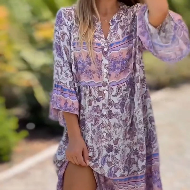Suelen - Elegante Vestido Floral Con Cuello en V