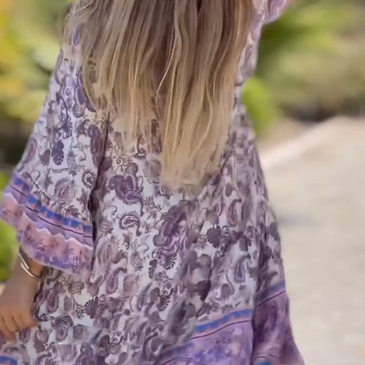 Suelen - Elegante Vestido Floral Con Cuello en V