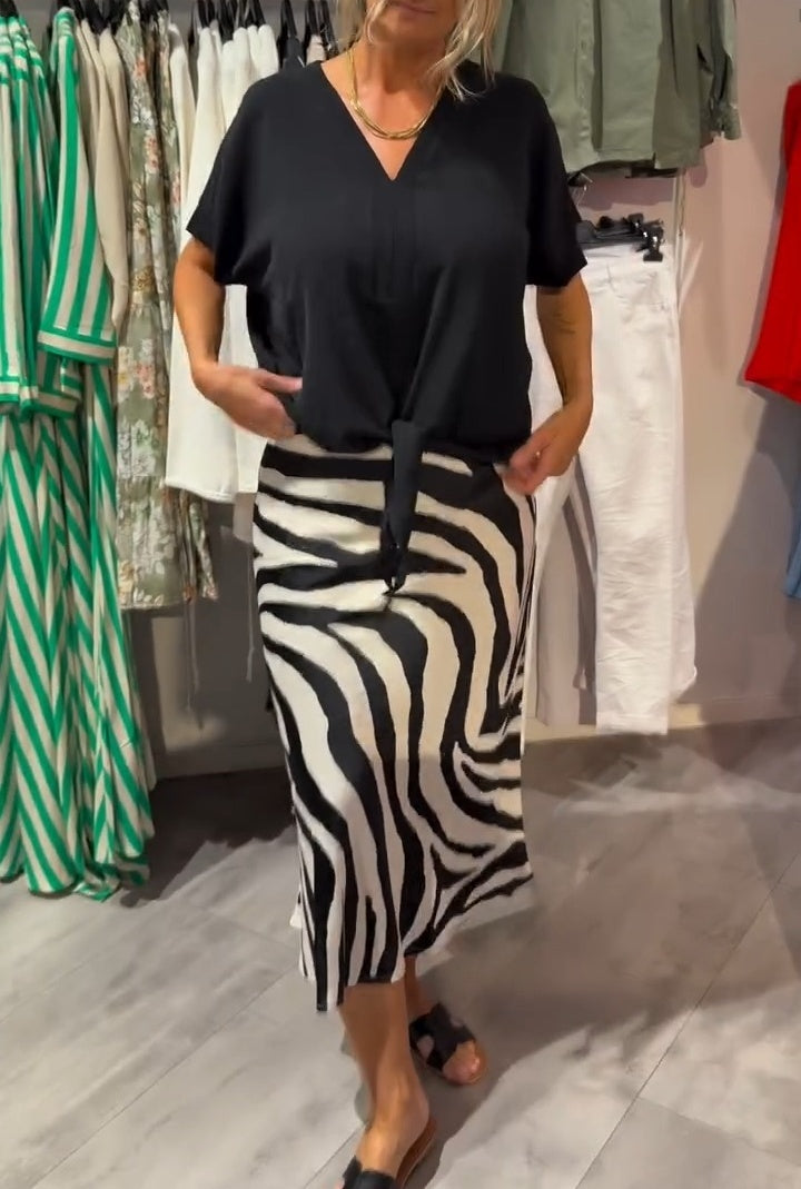 Aikaterine - Conjunto De Top Informal Con Nudo Delantero y Falda Midi