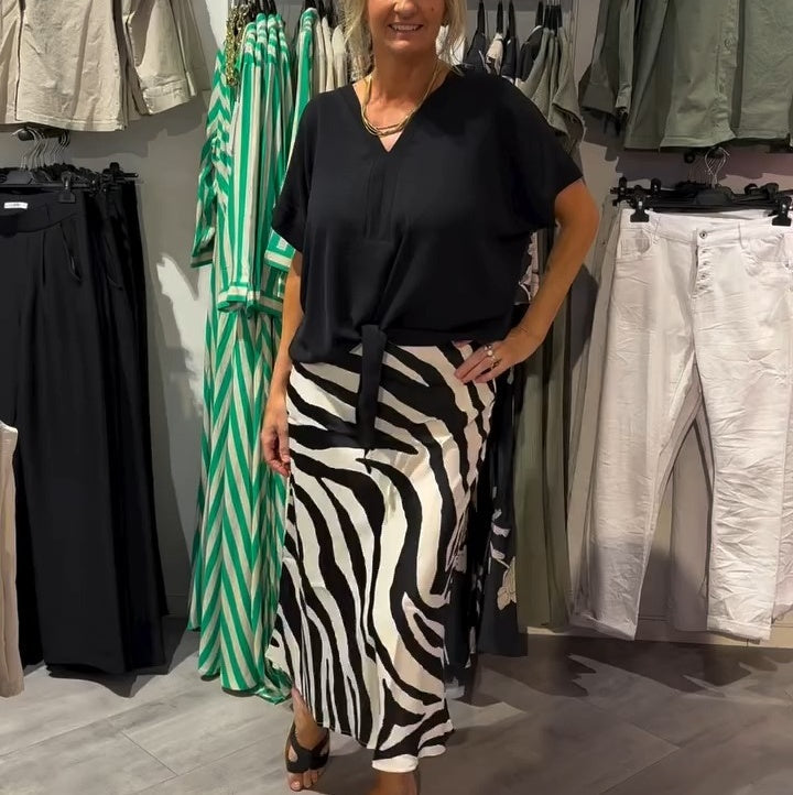 Aikaterine - Conjunto De Top Informal Con Nudo Delantero y Falda Midi