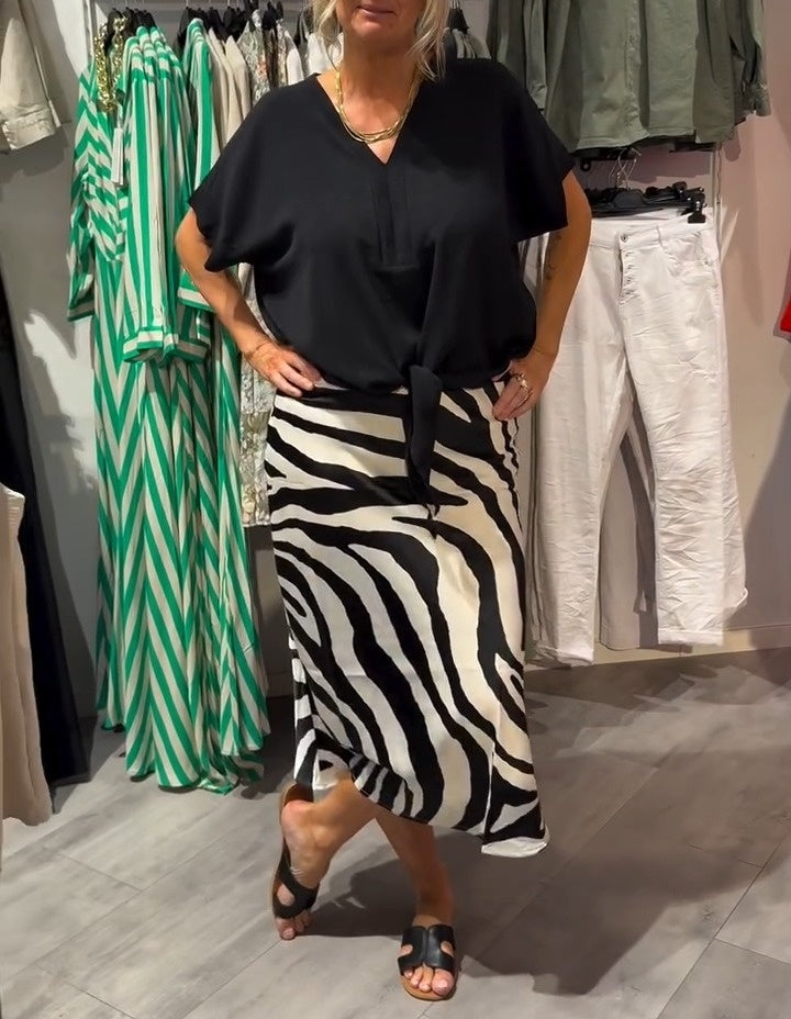 Aikaterine - Conjunto De Top Informal Con Nudo Delantero y Falda Midi