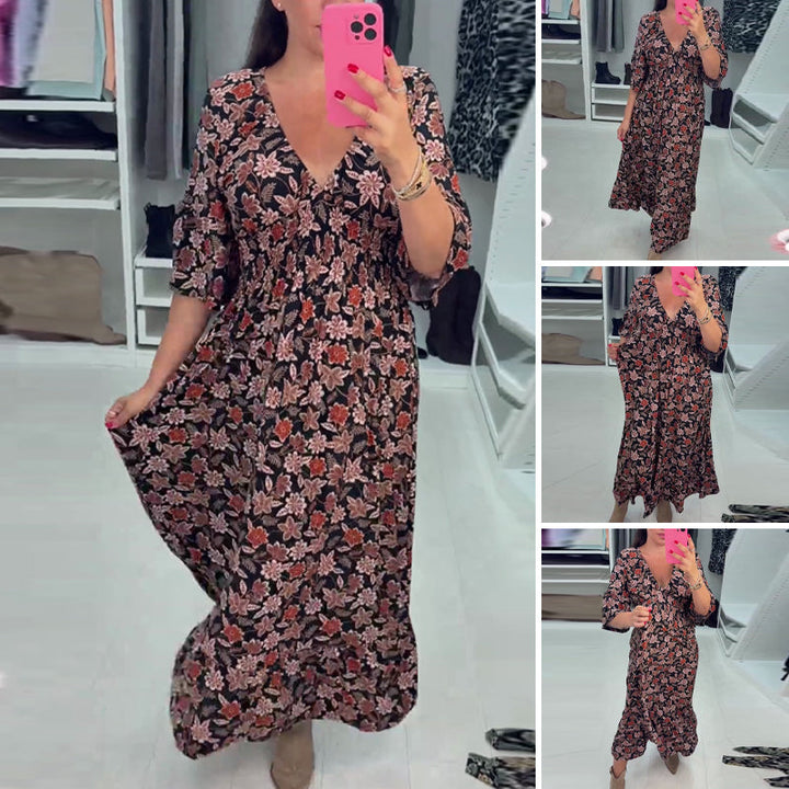 Meika - Vestido Largo Estampado con Cuello en V