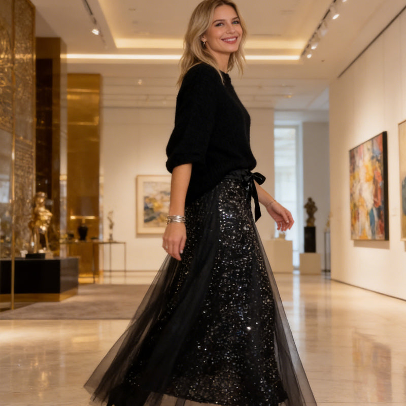 Pnina - Elegante Top Brillante y Falda de Tul