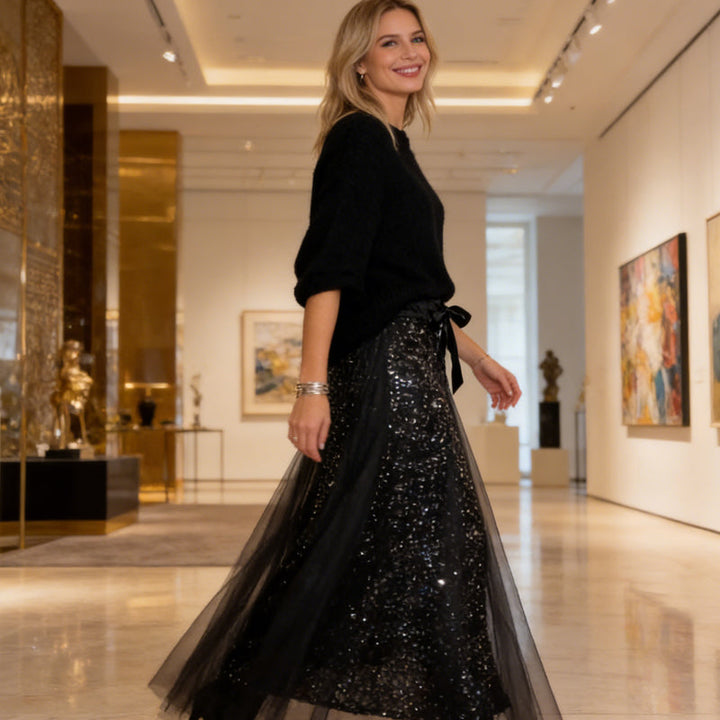 Pnina - Elegante Top Brillante y Falda de Tul