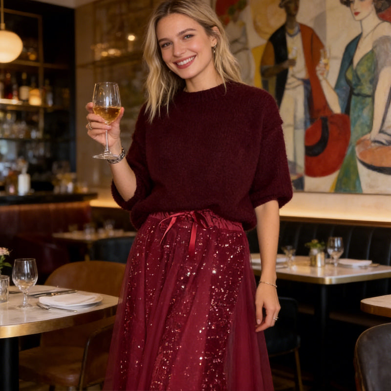 Pnina - Elegante Top Brillante y Falda de Tul