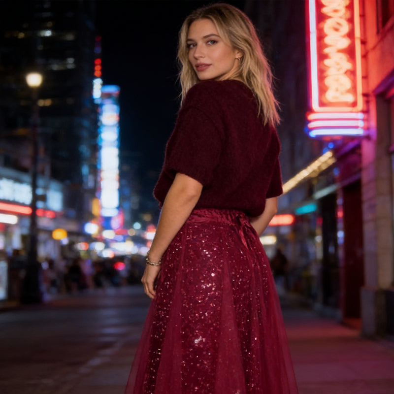 Pnina - Elegante Top Brillante y Falda de Tul