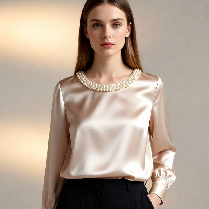Quitterie - Blusa De Satén Con Cuello De Perlas