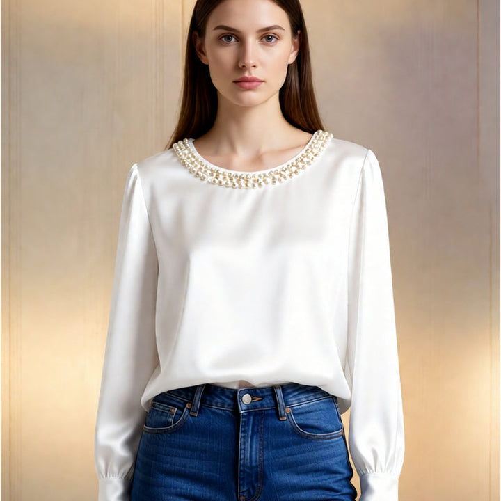 Quitterie - Blusa De Satén Con Cuello De Perlas