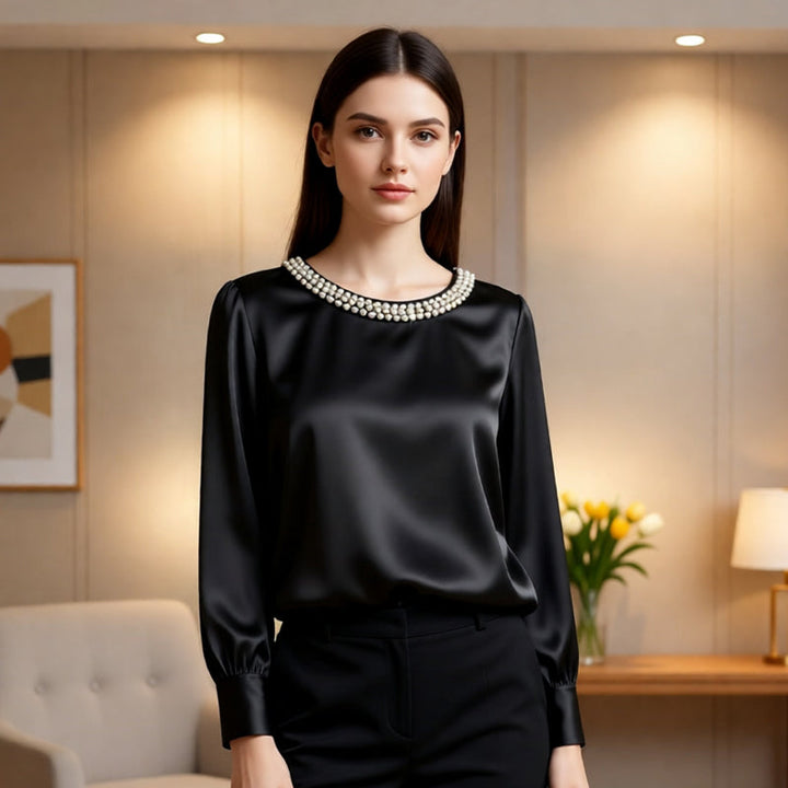 Quitterie - Blusa De Satén Con Cuello De Perlas