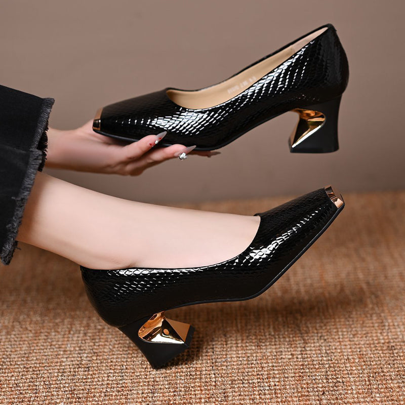 Jeong - Zapatos De Tacón Cuadrado Con Estampado De Serpiente