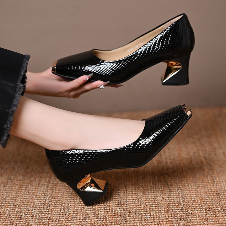 Jeong - Zapatos De Tacón Cuadrado Con Estampado De Serpiente