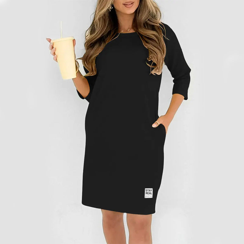 Sidsel - Elegante Vestido Camiseta Con Cuello Redondo