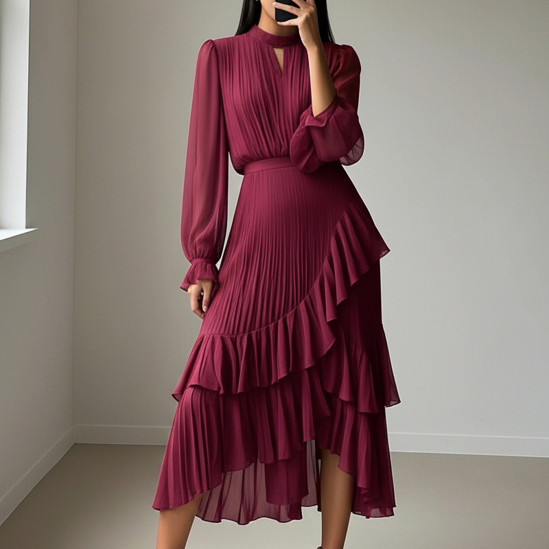 Daryna - Vestido Midi Plisado Con Escote En Forma De Ojo De Cerradura