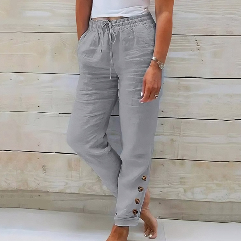 Skylie - Pantalones Elegantes Con Cordón en La Cintura Y Botón