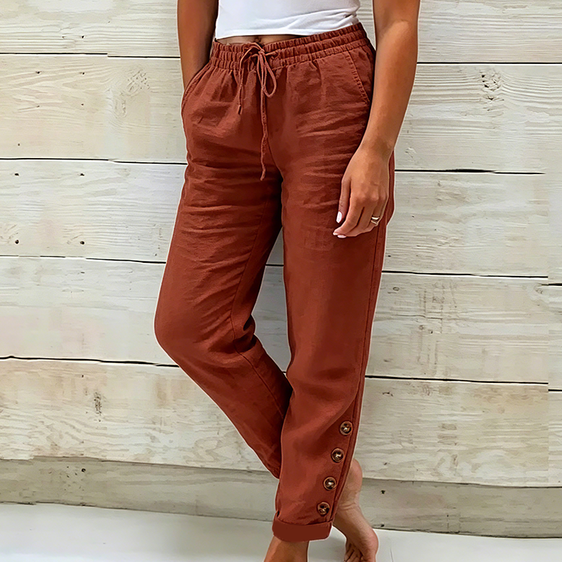 Skylie - Pantalones Elegantes Con Cordón en La Cintura Y Botón