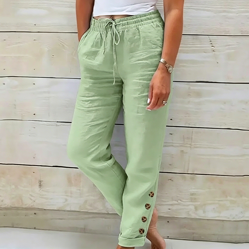 Skylie - Pantalones Elegantes Con Cordón en La Cintura Y Botón