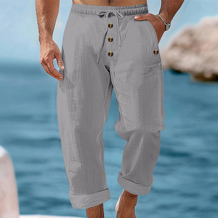 Devillier - Pantalones Informales de Lino Con Cordón