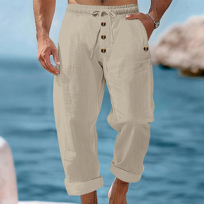 Devillier - Pantalones Informales de Lino Con Cordón