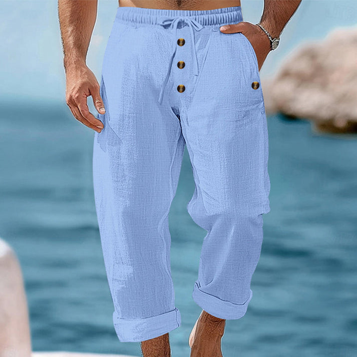 Devillier - Pantalones Informales de Lino Con Cordón