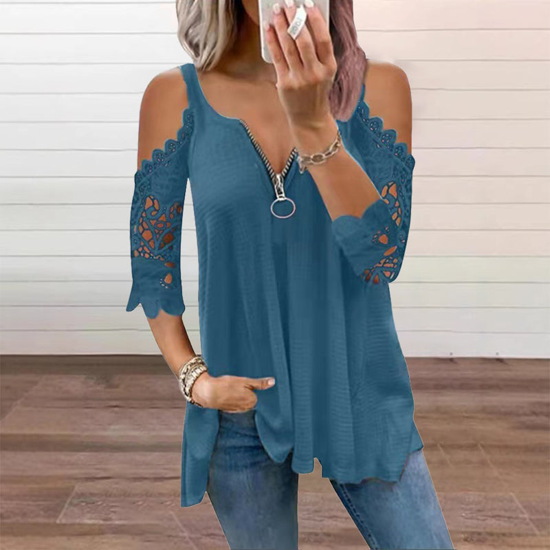 Palchuk - Elegante Blusa De Encaje Con Hombros Al Aire