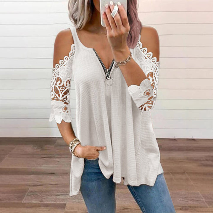 Palchuk - Elegante Blusa De Encaje Con Hombros Al Aire