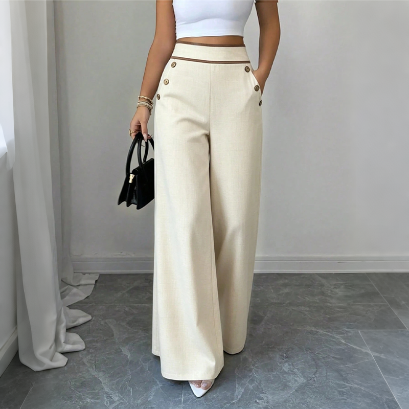 Selvie - Pantalones de Corte Ancho Con Botones Decorativos