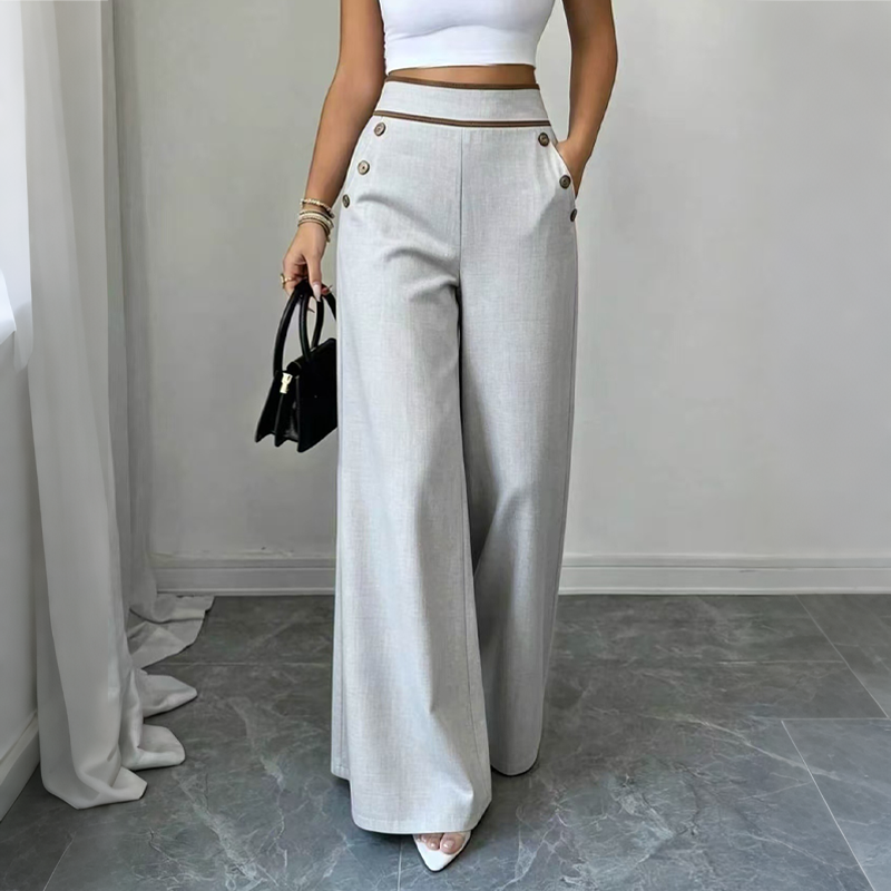 Selvie - Pantalones de Corte Ancho Con Botones Decorativos