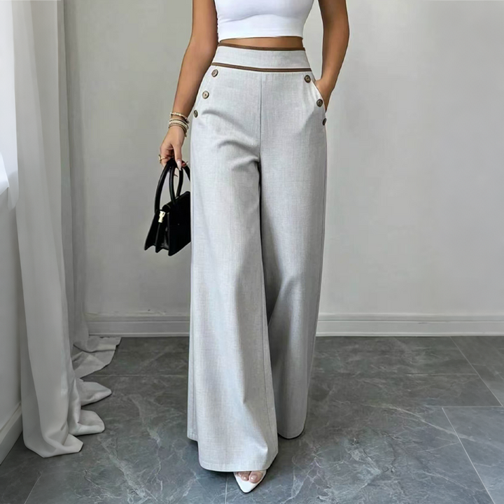 Selvie - Pantalones de Corte Ancho Con Botones Decorativos