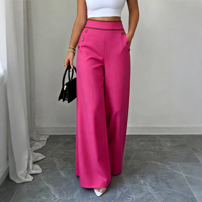 Selvie - Pantalones de Corte Ancho Con Botones Decorativos