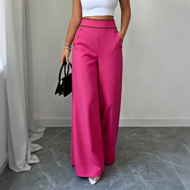 Selvie - Pantalones de Corte Ancho Con Botones Decorativos