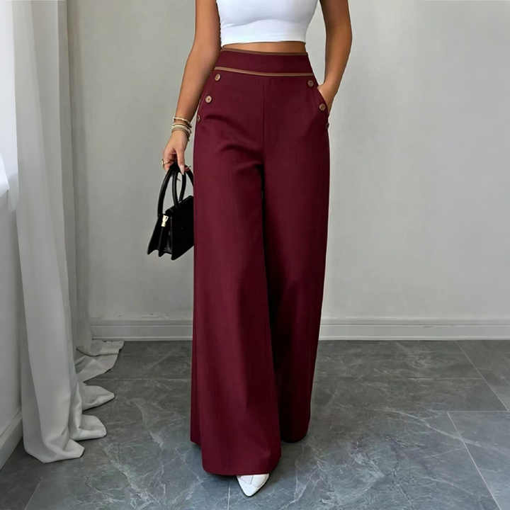 Selvie - Pantalones de Corte Ancho Con Botones Decorativos