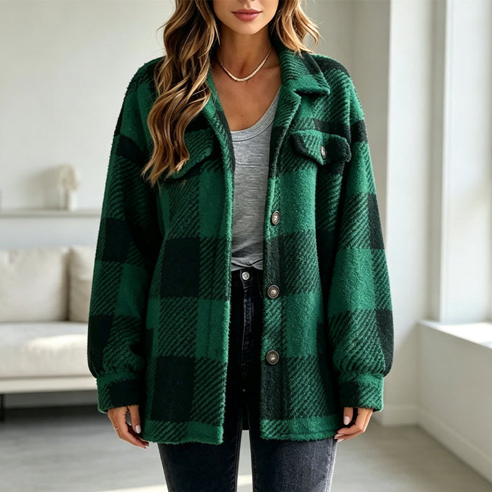 Jolainne - Cómoda Chaqueta a Cuadros Con Botones