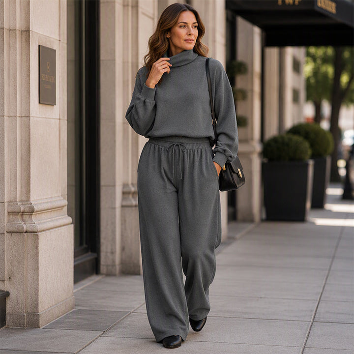 Phylles - Conjunto de Dos Piezas Con Cuello Alto y Pantalones de Pierna Ancha