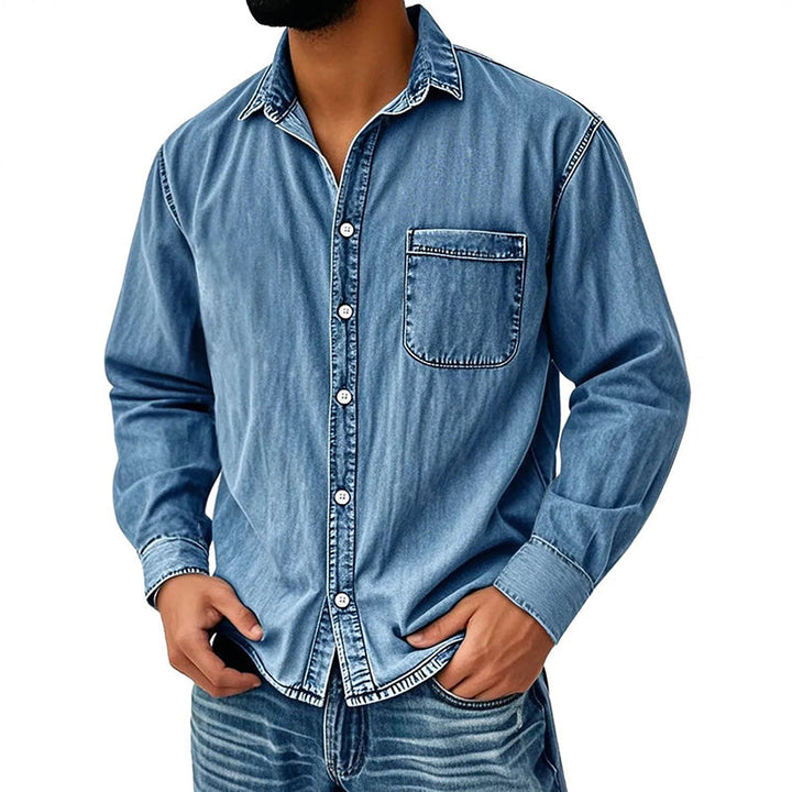 Brindan - Camisa Vaquera de Manga Larga Con Botones