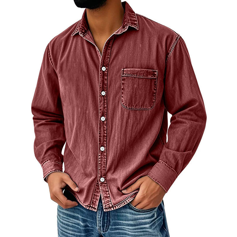 Brindan - Camisa Vaquera de Manga Larga Con Botones