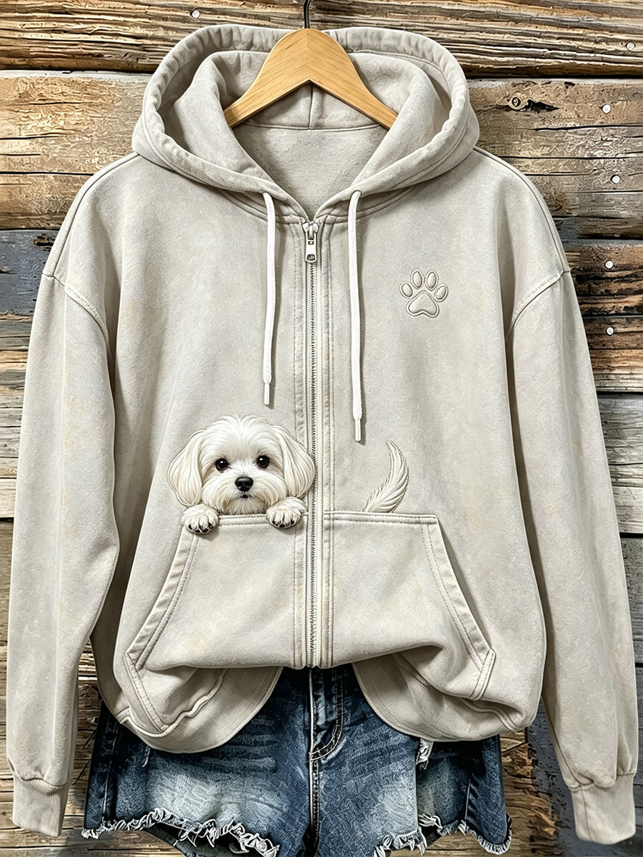 Shelezi - Cómoda Sudadera Con Capucha Y Cremallera Con Estampado De Patitas