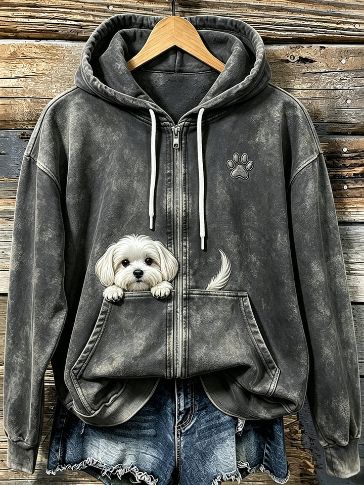 Shelezi - Cómoda Sudadera Con Capucha Y Cremallera Con Estampado De Patitas