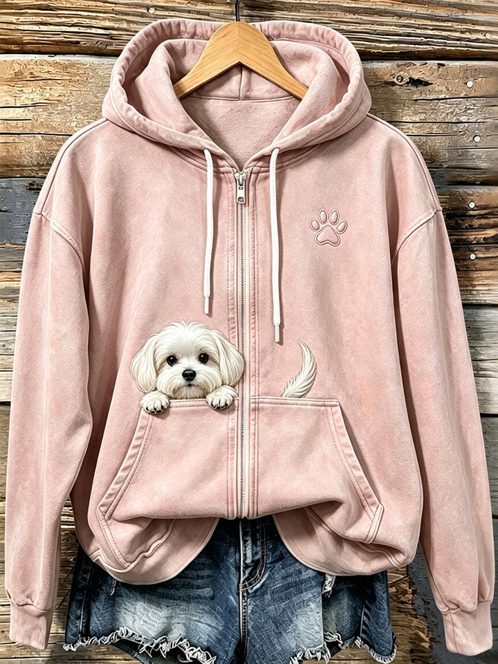 Shelezi - Cómoda Sudadera Con Capucha Y Cremallera Con Estampado De Patitas