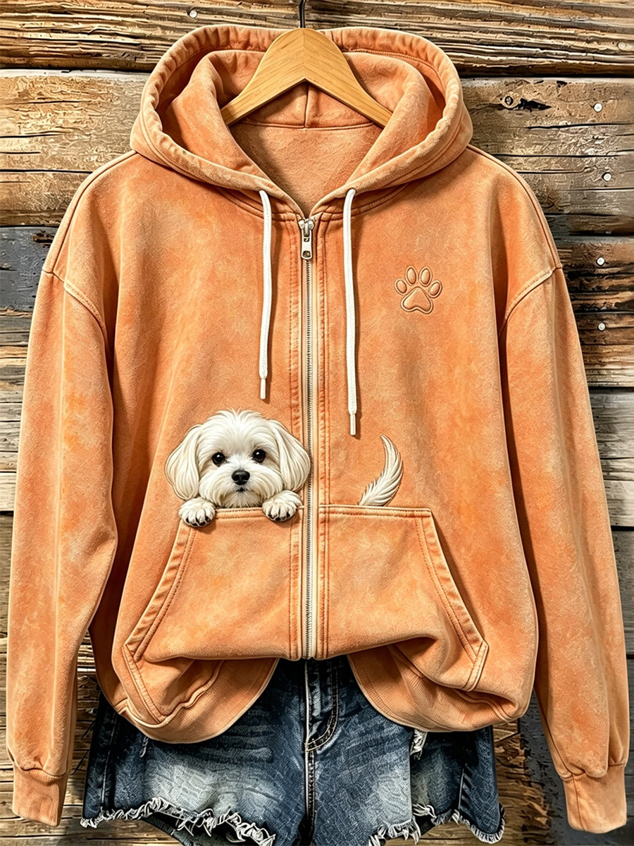 Shelezi - Cómoda Sudadera Con Capucha Y Cremallera Con Estampado De Patitas