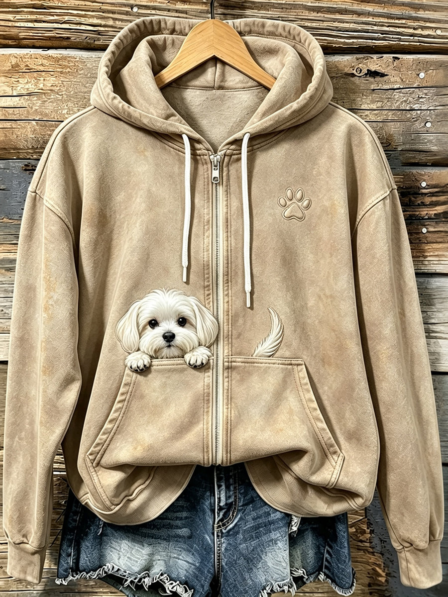 Shelezi - Cómoda Sudadera Con Capucha Y Cremallera Con Estampado De Patitas