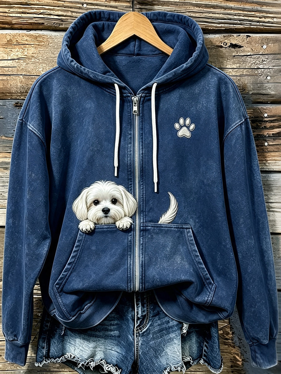 Shelezi - Cómoda Sudadera Con Capucha Y Cremallera Con Estampado De Patitas