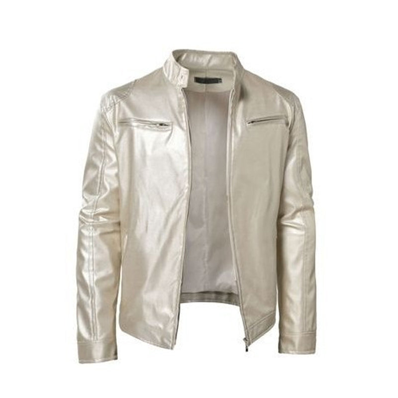 Emanual - Chaqueta de Cuero Con Cuello Alto y Cremallera