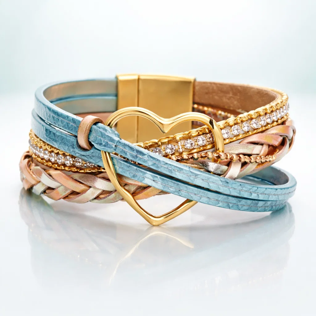 Reyn - Pulsera De Cuero en Capas Con Colgante De Corazón