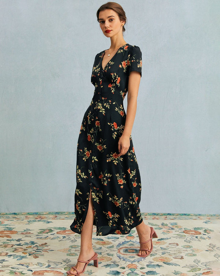 Kambria - Vestido Midi De Manga Corta Con Estampado De Flores